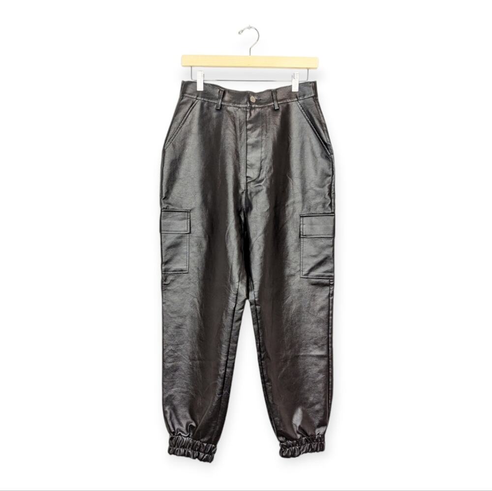 Missguided Black Faux Leather Tapered Joggers Size 6